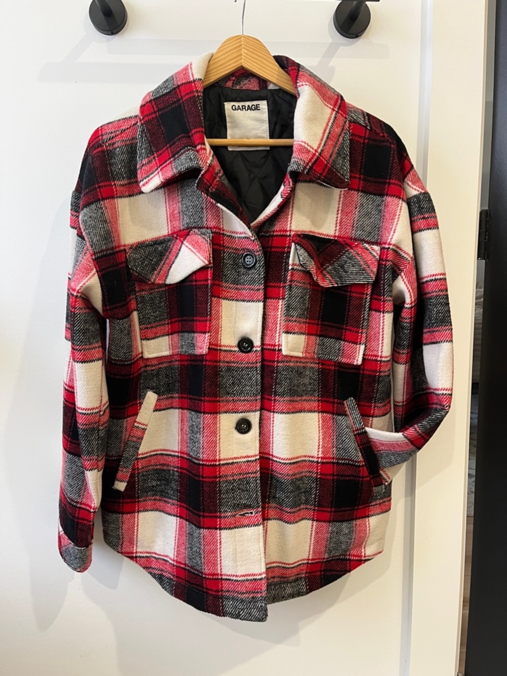 Garage Women’s Red, Black & Cream Plaid Button Jacket